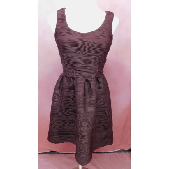 Rewind Brown Textured Fit and Flare Dress Small Elegant Lined - Picture 1 of 9